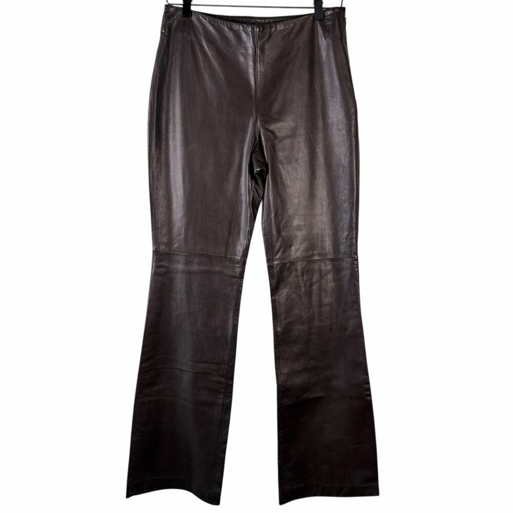 NWT Ann Taylor Brown Leather Flared Leg Pants Seamless Retro Womens Size 8